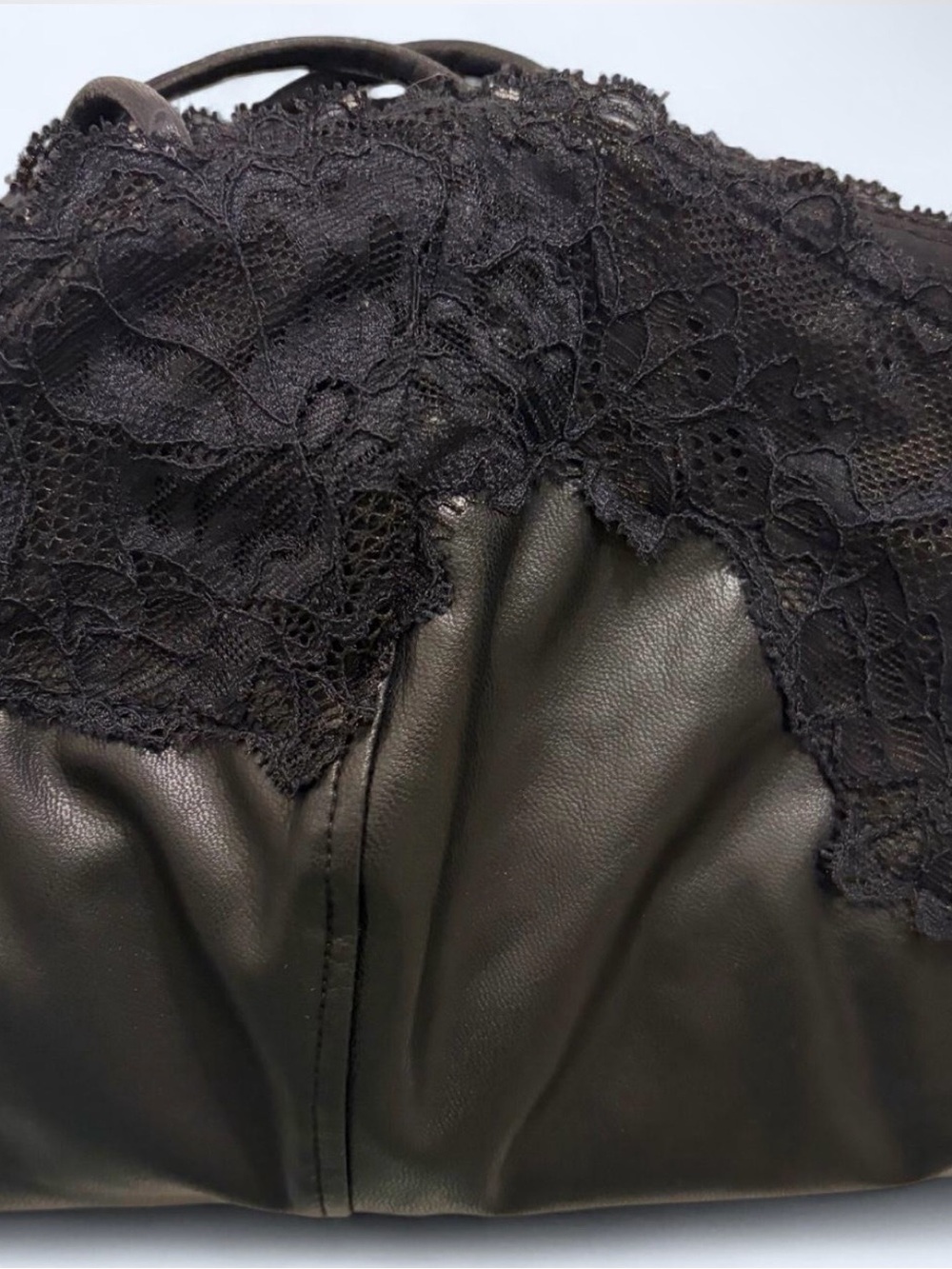 Express Black Faux Leather Lace Trim Cami Top - Picture 6 of 8